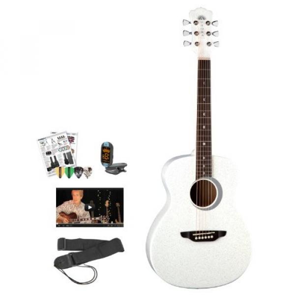 Luna Guitars JB-AR-BOR-WHT-KIT-1 Aurora Borealis White Pearl Sparkle Children's Guitar Bundle #1 image