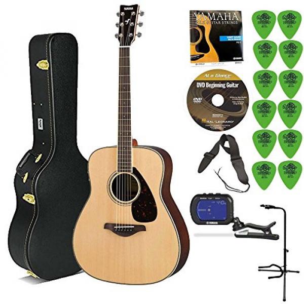 Yamaha FG830 Rosewood Natural Acoustic Guitar with Knox Hard Case, Stand, Tuner, DVD, Strap, String and Picks #1 image