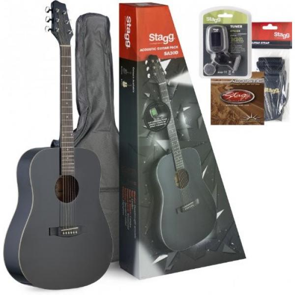 Stagg SA30D-BK Dreadnought Acoustic Guitar with Accessory Package - Matte Black #1 image