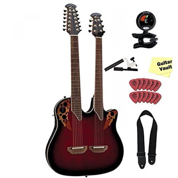 Ovation CSE225-RRB Ruby Red Burst Celebrity Doubleneck Acoustic-Electric Guitar With guitarVault Accessory Pack #1 image