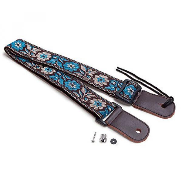 CLOUDMUSIC guitar strings martin Colorful martin guitar accessories Hawaiian dreadnought acoustic guitar Style guitar martin Cotton martin guitar strings Ukulele Strap Blue White Flower (Brown) #1 image