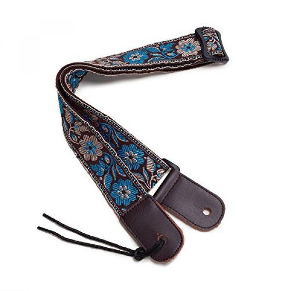 CLOUDMUSIC guitar strings martin Colorful martin guitar accessories Hawaiian dreadnought acoustic guitar Style guitar martin Cotton martin guitar strings Ukulele Strap Blue White Flower (Brown) #4 image