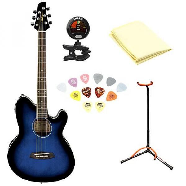 Ibanez TCY10ETBS Talman Acoustic-Electric Guitar, Transparent Blue Sunburst With Polishing Cloth, Picks, Tuner, and Stand #1 image