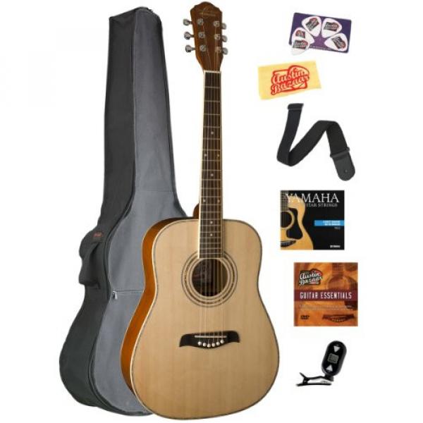 Oscar Schmidt OG1 3/4-Size Left-Handed Dreadnought Acoustic Guitar Bundle with Gig Bag, Austin Bazaar Instructional DVD, Clip-On Tuner, Strap, Strings, Picks, and Polishing Cloth - Natural #1 image