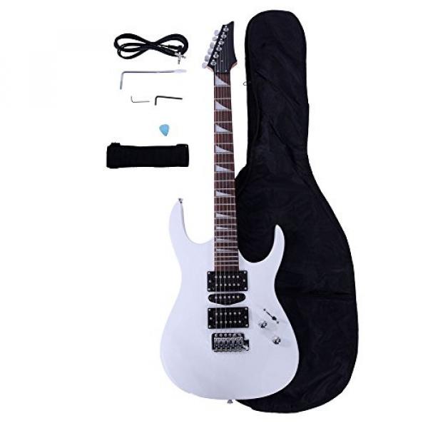 MCH Professional Electric Guitar with Guitar Bag, Strap, Pick, Tremolo Bar and Link Cable Set Beginner Starter Package (White) #1 image