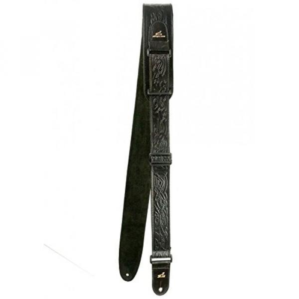 Supersize Extra Large 3&rdquo; Wide 64&rdquo; Long Genuine Leather Guitar Strap - Irish Running Dog Design Black #4 image
