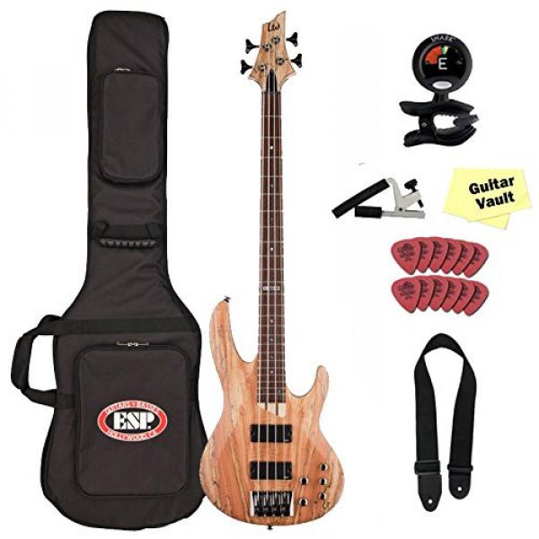 ESP LTD B-204SMNS Spalted Maple Natural Satin Electric Bass with Gig Bag and guitarVault Accessory Pack #1 image