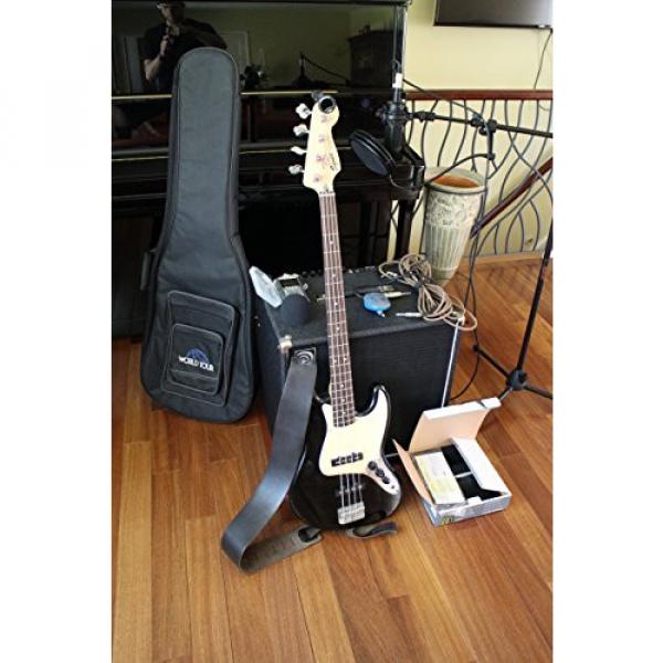 Fender Squire Jazz Bass Guitar Pack w/ Delux Gig Bag, Super Snark Tuner, Pocket Rockit, Leather Strap, and Hosa Cable #1 image