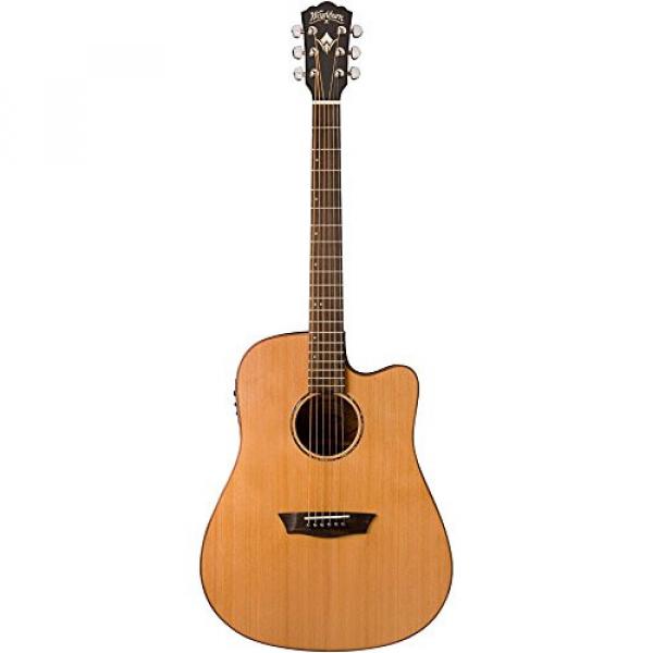 Washburn Solid Wood Series WD160SWCE Dreadnought Acoustic Electric Guitar, Natural #3 image
