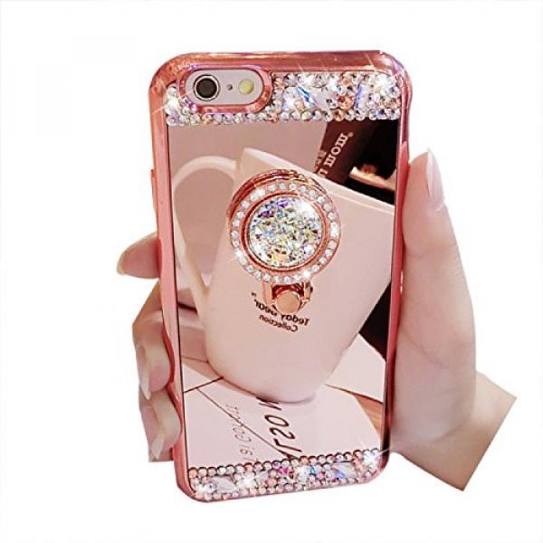 Cover iPhone 7, iPhone 7 Case Cover, Bonice Diamond Glitter Luxury Crystal Rhinestone Soft Rubber Bumper Bling Mirror Makeup Case with Ring Stand Holder for iPhone 7 4.7 inch - Rose Gold #1 image