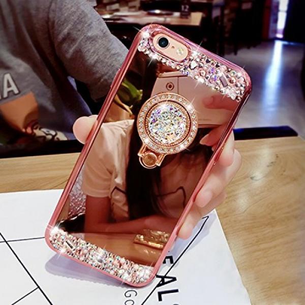 Cover iPhone 7, iPhone 7 Case Cover, Bonice Diamond Glitter Luxury Crystal Rhinestone Soft Rubber Bumper Bling Mirror Makeup Case with Ring Stand Holder for iPhone 7 4.7 inch - Rose Gold #3 image