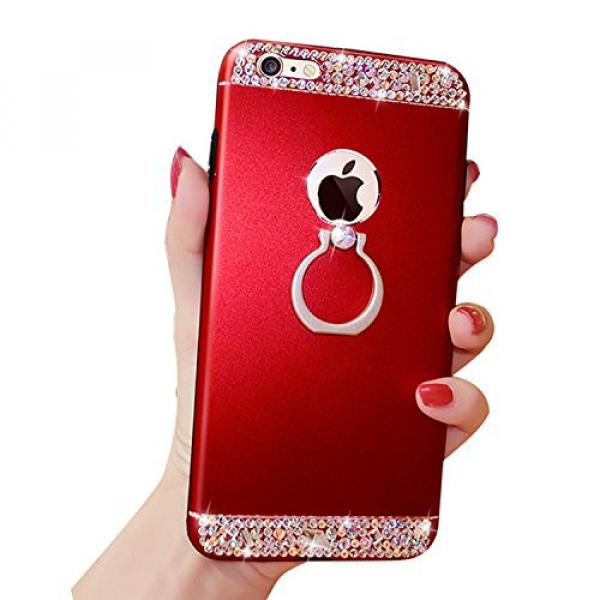 iPhone 6 Plus Case, Bonice Diamond Glitter Luxury Crystal Rhinestone Soft Rubber Bumper Bling Case with 360 Degree Rotating Ring Grip/Stand Holder/Kickstand For iPhone 6S Plus - Red #1 image