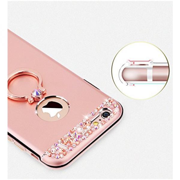 iPhone 6 Plus Case, Bonice Diamond Glitter Luxury Crystal Rhinestone Soft Rubber Bumper Bling Case with 360 Degree Rotating Ring Grip/Stand Holder/Kickstand For iPhone 6S Plus - Red #4 image