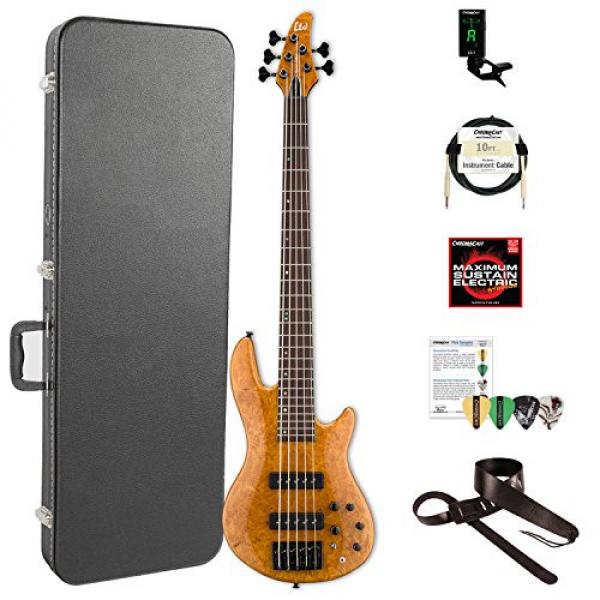 ESP LH1005SEBMHN-KIT-2 H Series 5-String Solid Burled Maple Top Electric Bass with Hard Case, Honey Natural #1 image
