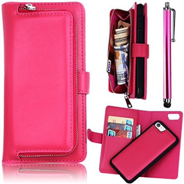 Wallet Case for iPhone 6S/6 Plus, Bonice Detachable Premium Leather Magnetic Folio Zipper Protective Phone Wallet Case with Multiple Card Slots Extra Wallet Storage for iPhone 6 Plus 5.5&quot; - Rose Red #1 image