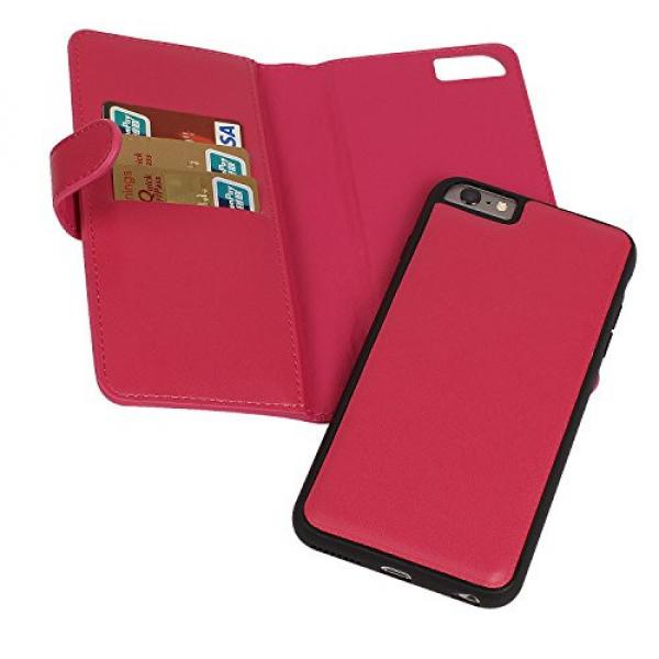 Wallet Case for iPhone 6S/6 Plus, Bonice Detachable Premium Leather Magnetic Folio Zipper Protective Phone Wallet Case with Multiple Card Slots Extra Wallet Storage for iPhone 6 Plus 5.5&quot; - Rose Red #3 image