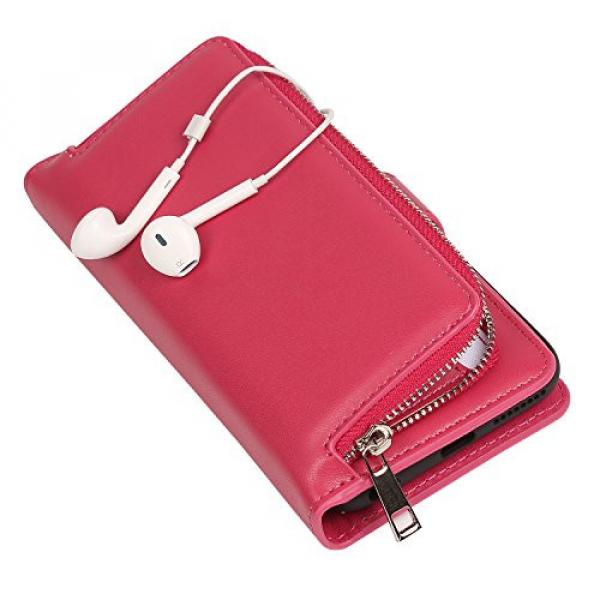 Wallet Case for iPhone 6S/6 Plus, Bonice Detachable Premium Leather Magnetic Folio Zipper Protective Phone Wallet Case with Multiple Card Slots Extra Wallet Storage for iPhone 6 Plus 5.5&quot; - Rose Red #4 image