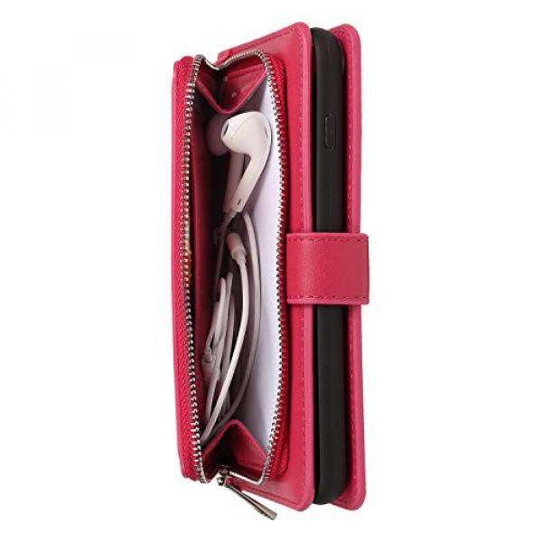 Wallet Case for iPhone 6S/6 Plus, Bonice Detachable Premium Leather Magnetic Folio Zipper Protective Phone Wallet Case with Multiple Card Slots Extra Wallet Storage for iPhone 6 Plus 5.5&quot; - Rose Red #5 image