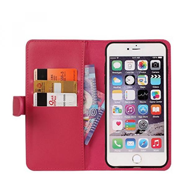 Wallet Case for iPhone 6S/6 Plus, Bonice Detachable Premium Leather Magnetic Folio Zipper Protective Phone Wallet Case with Multiple Card Slots Extra Wallet Storage for iPhone 6 Plus 5.5&quot; - Rose Red #7 image
