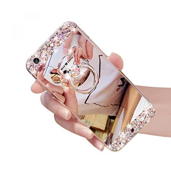 iPhone 5S Case, iPhone 5 Case Cover, Bonice Luxury Crystal Rhinestone Soft Rubber Bumper Bling Diamond Glitter Mirror Makeup Case with Ring Stand Holder for iPhone SE 5 5S - Silver #1 image