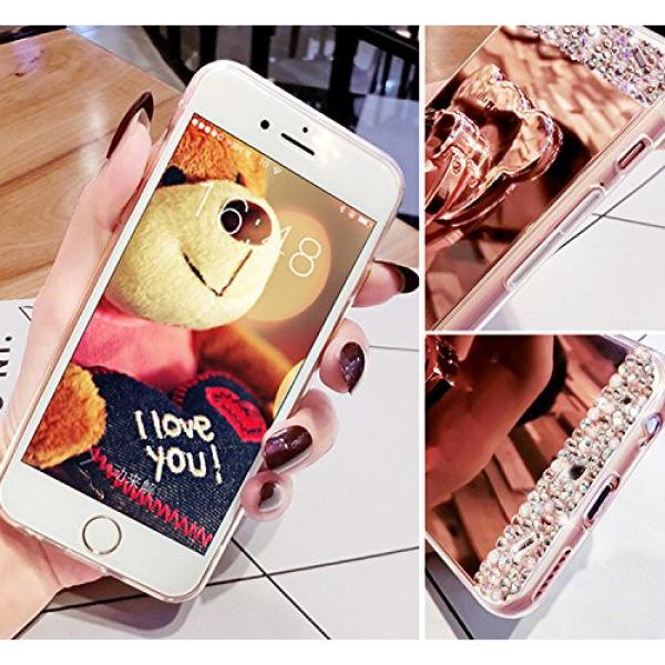 iPhone 5S Case, iPhone 5 Case Cover, Bonice Luxury Crystal Rhinestone Soft Rubber Bumper Bling Diamond Glitter Mirror Makeup Case with Ring Stand Holder for iPhone SE 5 5S - Silver #4 image