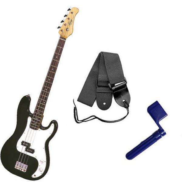 It&rsquo;s All About the Bass Pack - Black Kay Electric Bass Guitar Medium Scale w/Blue String Winder &amp; Black Strap #1 image