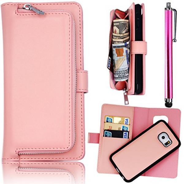 Bonice Case Cover for Samsung S7 Edge, Detachable Premium Leather Magnetic Folio Zipper Protective Phone Wallet Case with Multiple Card Slots Extra Wallet Storage for Samsung Galaxy S7 Edge - Pink #1 image