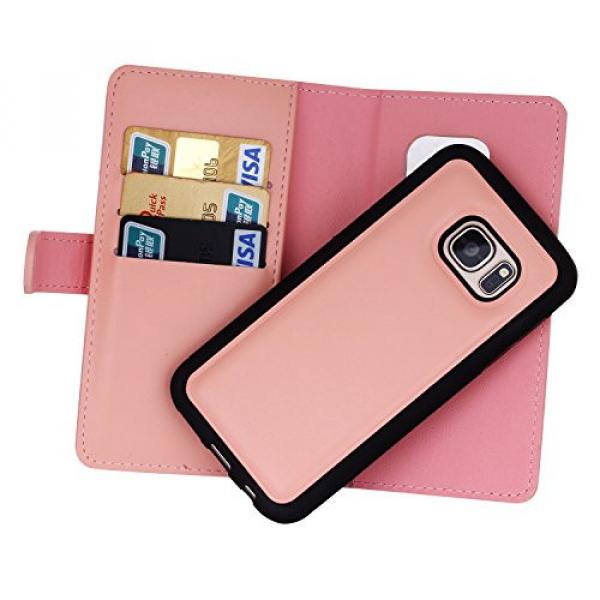 Bonice Case Cover for Samsung S7 Edge, Detachable Premium Leather Magnetic Folio Zipper Protective Phone Wallet Case with Multiple Card Slots Extra Wallet Storage for Samsung Galaxy S7 Edge - Pink #3 image