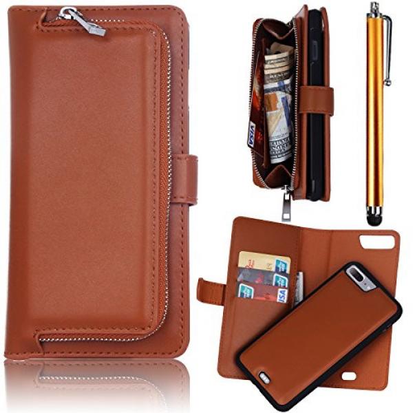 iPhone 7 Plus Flip Cases, Bonice Premium Leather Magnetic Detachable Folio Zipper Protective Phone Wallet Case with Multiple Card Slots Extra Wallet Storage for iPhone 7 Plus 5.5 inches - Brown #1 image