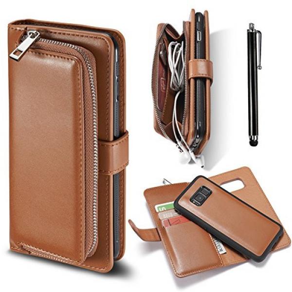 Galaxy S8 Plus Cases, Bonice Premium Leather Magnetic Detachable Folio Zipper Protective Phone Wallet Case with Multiple Card Slots Extra Wallet Storage for Samsung Galaxy S8+ Plus - Brown #1 image
