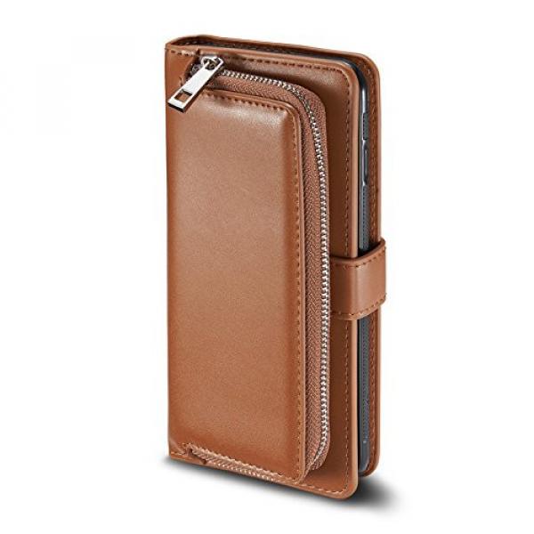 Galaxy S8 Plus Cases, Bonice Premium Leather Magnetic Detachable Folio Zipper Protective Phone Wallet Case with Multiple Card Slots Extra Wallet Storage for Samsung Galaxy S8+ Plus - Brown #2 image