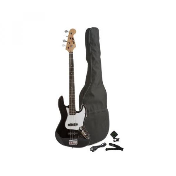 Fever 4-String Electric Jazz Bass Style with Gig Bag, Clip on Tuner, Cable and Strap, Color Black, JB43-BK #1 image