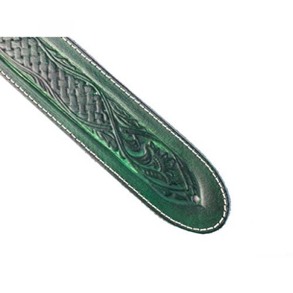 LeatherGraft Emerald Green Genuine Leather Celtic Knot Texas Swirl Pattern Design 2&rdquo; Wide Guitar Strap #3 image