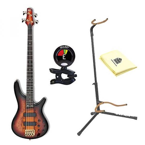 Ibanez SR800 4-String Electric Bass Guitar in Aged Whiskey Burst Finish with Ultra 2445BK Basic Guitar Stand, Snark SN5X Clip-On Tuner and Custom Designed Instrument Cloth #1 image