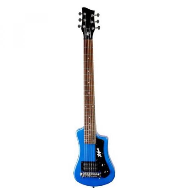 Hofner Shorty Guitar - Blue Shorty Full Sized Neck Travel Electric Guitar w/ Gigbag #1 image