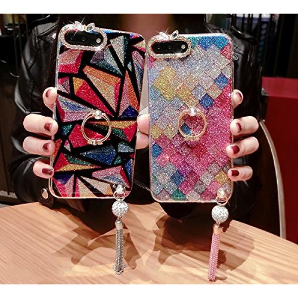 Diamond iPhone 6 Plus Case, iPhone 6S Plus Cover, Bonice Bling Glitter Luxury Rhinestone Soft Rubber Bumper Full Body Case with 360 Ring Stand Holder with Tassel for iPhone 6 Plus/6S Plus - Rhombus 02 #6 image
