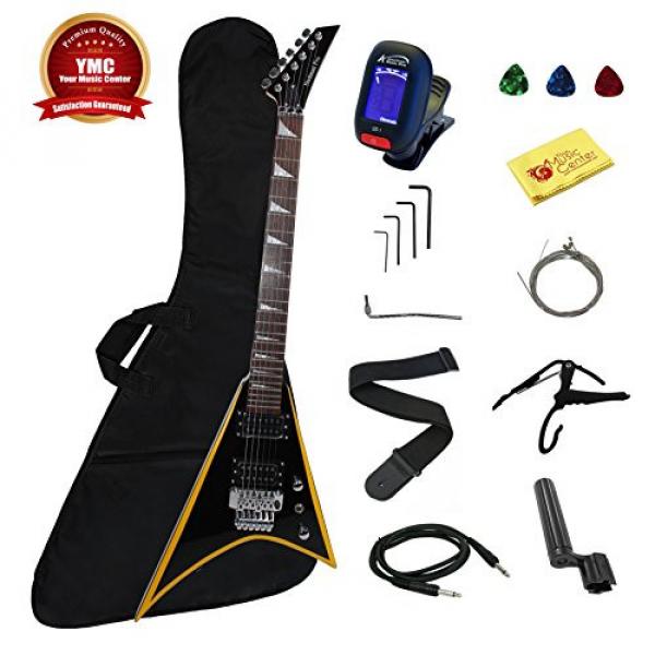 Stedman Flying V Series Electric Guitar With Many Accessories - Black with Yellow Stripe #1 image