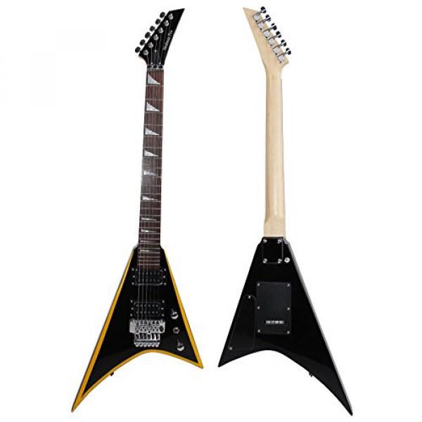 Stedman Flying V Series Electric Guitar With Many Accessories - Black with Yellow Stripe #2 image