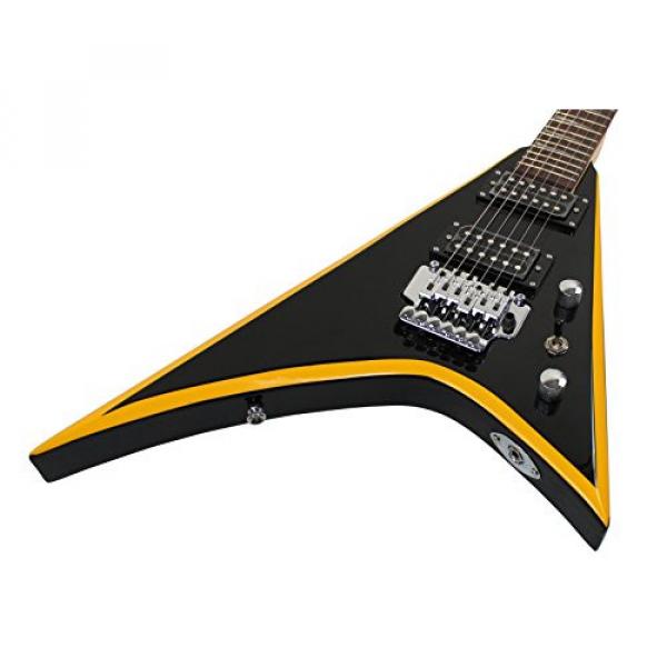 Stedman Flying V Series Electric Guitar With Many Accessories - Black with Yellow Stripe #3 image