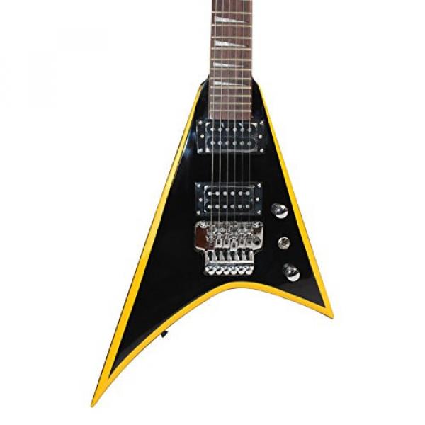 Stedman Flying V Series Electric Guitar With Many Accessories - Black with Yellow Stripe #5 image