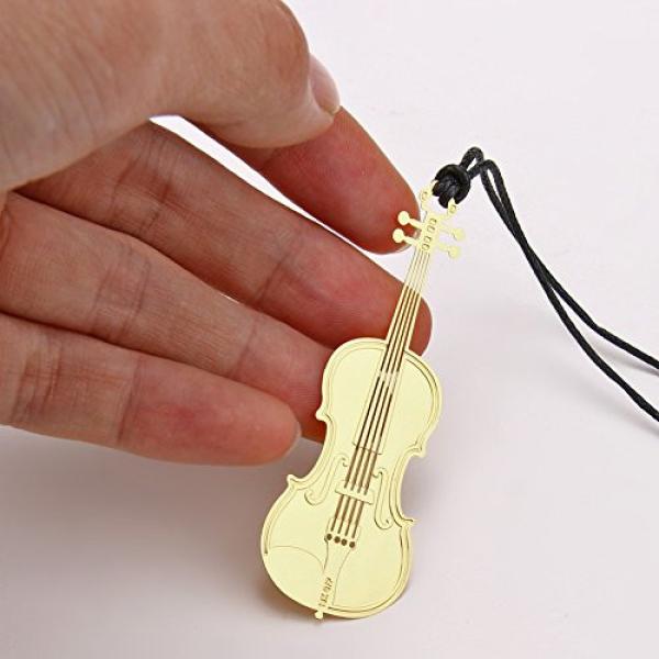 Whitelotous 4 PCs Metal Bookmark Gold Plated Musical Instrument Guitar, Violin, Harp and Piano Book Paper with String #3 image