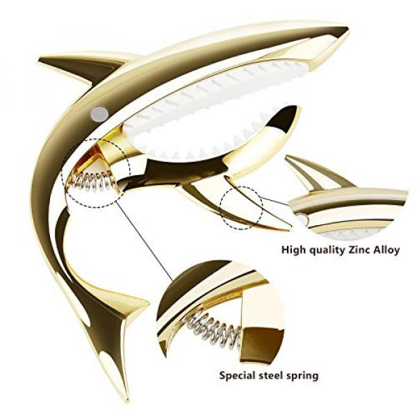 Guitar Capo Shark Zinc Alloy Spring Capo for Acoustic and Electric Guitar with Good Hand Feeling (Gold) #2 image