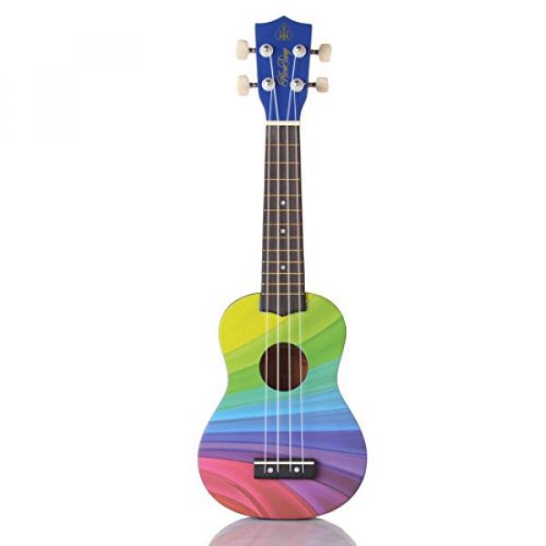 Honsing Soprano Ukulele Beginner Hawaii Guitar Uke Basswood 21 inches with Gig Bag- Rainbow Stripes Color #1 image