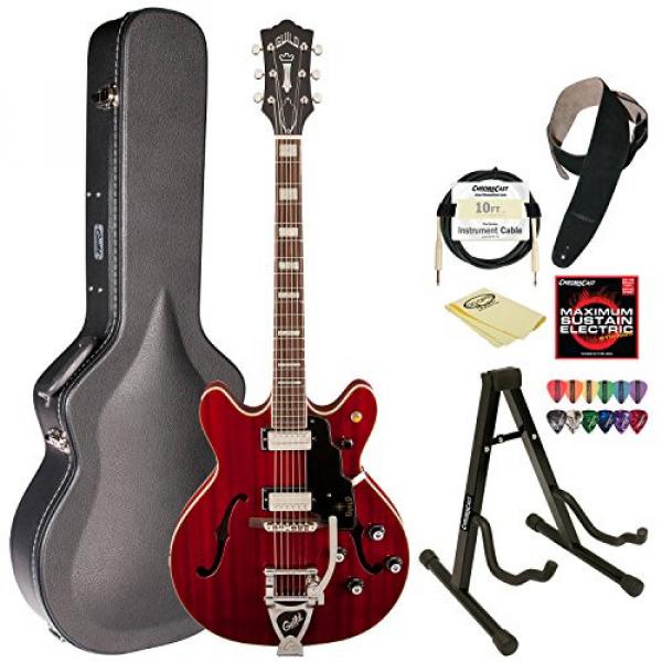 Guild Starfire V w/ GVT CHR Semi-Hollow Body Electric Guitar, Cherry Red, with Guild Hard Case, ChromaCast Electric Strings, Cable, Strap, Picks, Stand and Polish Cloth #1 image