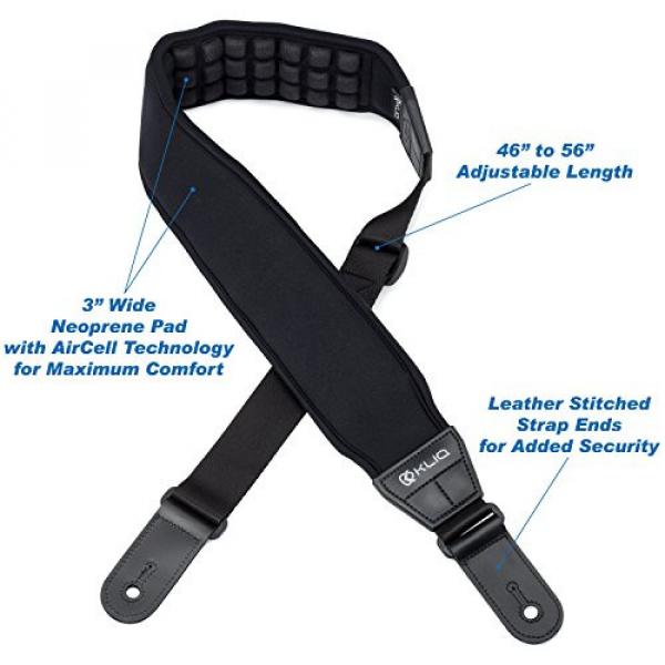 KLIQ AirCell Guitar Strap for Bass &amp; Electric Guitar - with 3&quot; Wide Neoprene Pad and Adjustable Length from 46&quot; to 56&quot; #4 image