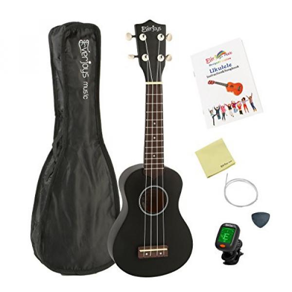 Soprano Ukulele Starter Kit - 21&quot; EVERJOYS Music Collection #1 Sell w/ FREE Gig Bag Songbook Tuner Pick Spare String and Microfiber Polishing Cloth Quality Blackwood for Fingerboard and Bridge (Black) #1 image