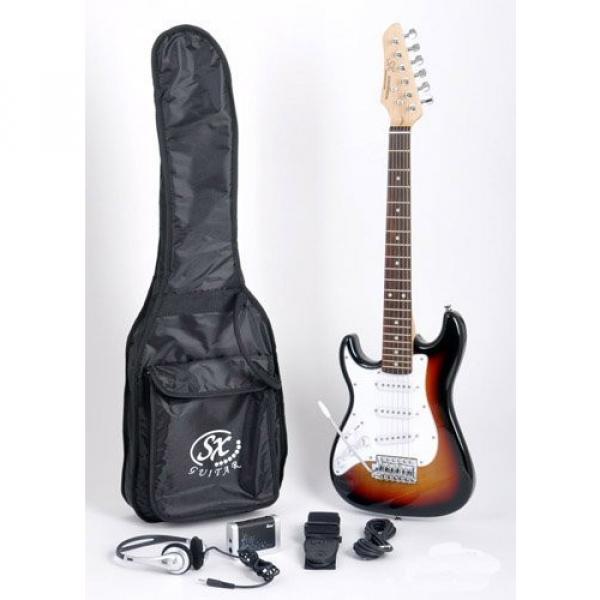 SX RST 1/2 3TS Left Handed 1/2 Size Short Scale Sunburst Guitar Package with Amp, Carry Bag and Instructional Video #1 image