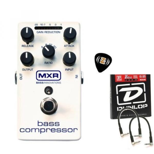 DUNLOP M87 MXR Bass Compressor Effects Pedal BUNDLE With ZORRO Series DUNLOP Sample Pick Pack, Dunlop DBN 45105 Electric Nickel Medium Bass Guitar Strings &amp; 2 Patch Cables (6&quot;) #1 image