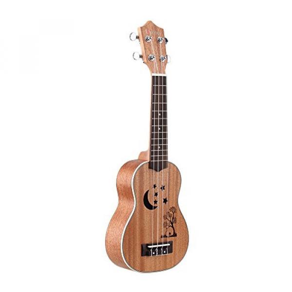 Yibuy 4 String 21&quot; Mahogany Ukulele Hawaii Guitar Rosewood Fingerboard Moon Stars Pattern Wood Color #1 image