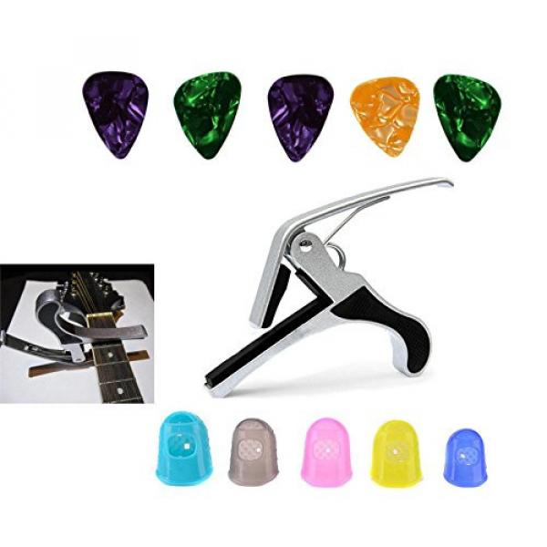 IFFree Best Music Guitar Capo with five Guitar fingers and five guitar picks , No Scratches, No Fret Buzz, Easy to Move,Made of Ultra Lightweight Aluminum Meta #1 image
